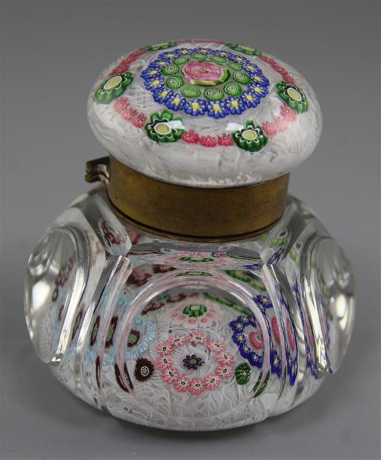 A rare Clichy millefleur double paperweight inkwell, 19th century, total diameter 11cm, height 11cm